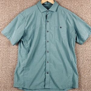 Kuhl Optimizr Shirt Men Large Blue Green Short Sleeve Button Stretch E146